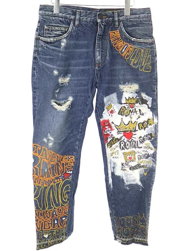 DOLCE&GABBANA ドルチェ&ガッバーナ 17AW LOOSE グラフティペイントカットオフデニムパンツ