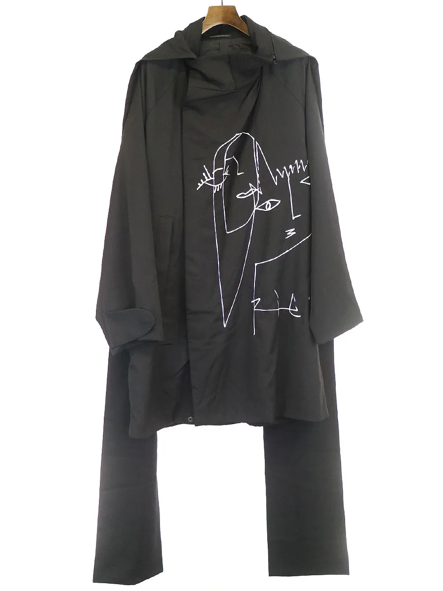 Yohji Yamamoto ヨウジヤマモト プール オム 16AW LOOK15 RIE横振り刺繍ウールギャバジンストールドッキングコート