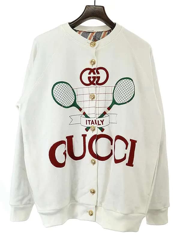 GUCCI グッチ 20SS テニスロゴ刺繍リバーシブルスウェットカーディガン