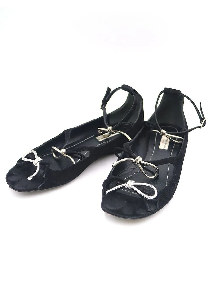BALENCIAGA バレンシアガ ストラップスエードオープントゥフラットパンプス