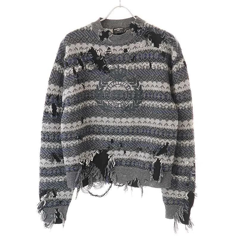 BALENCIAGA バレンシアガ 21AW デストロイダメージ ロゴニットセーター