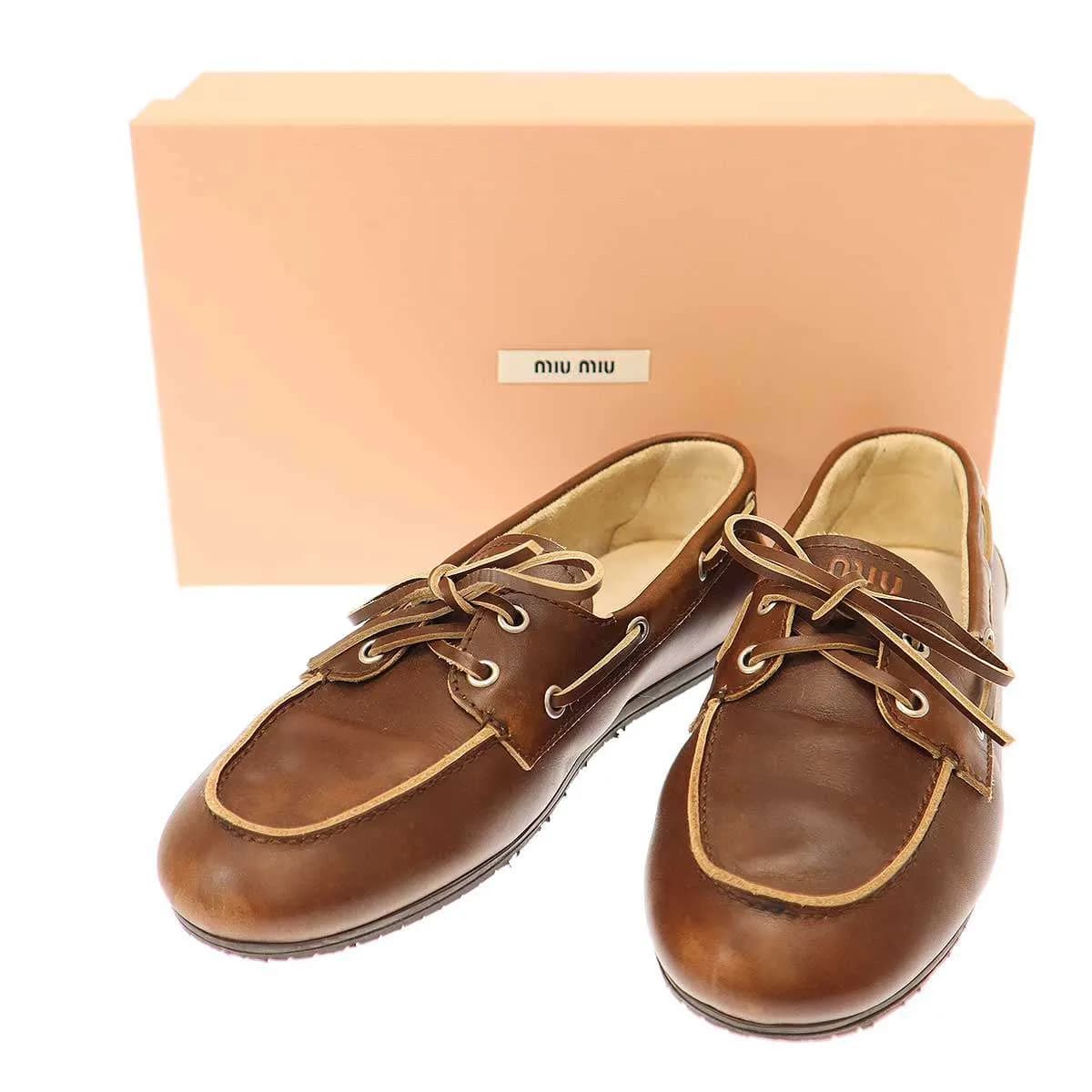 miu miu ミュウミュウ アンラインド ブリーチレザー デッキシューズ 67993