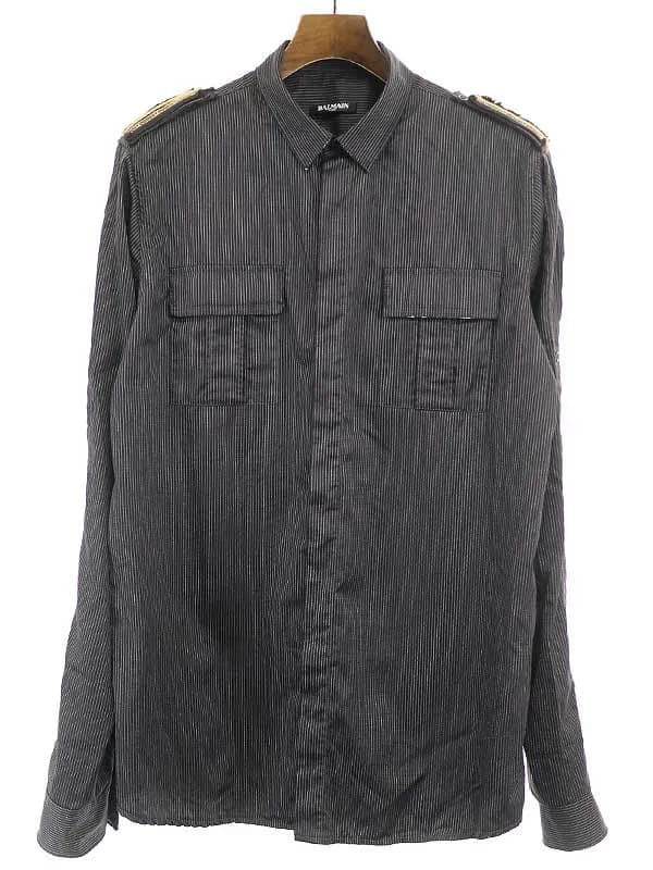 BALMAIN HOMME バルマン オム 13SS ピンストライプミリタリーシャツ