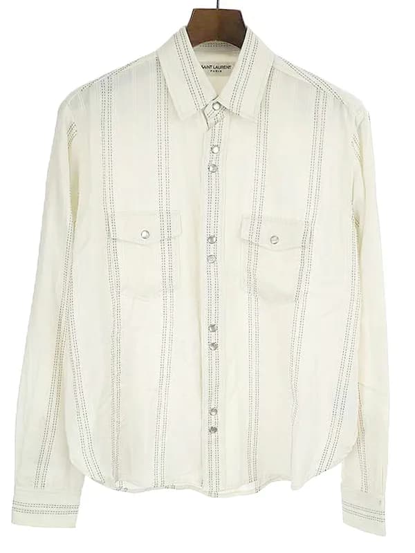 SAINT LAURENT サンローラン パリ 20SS 金糸ストライプスナップボタンシャツ
