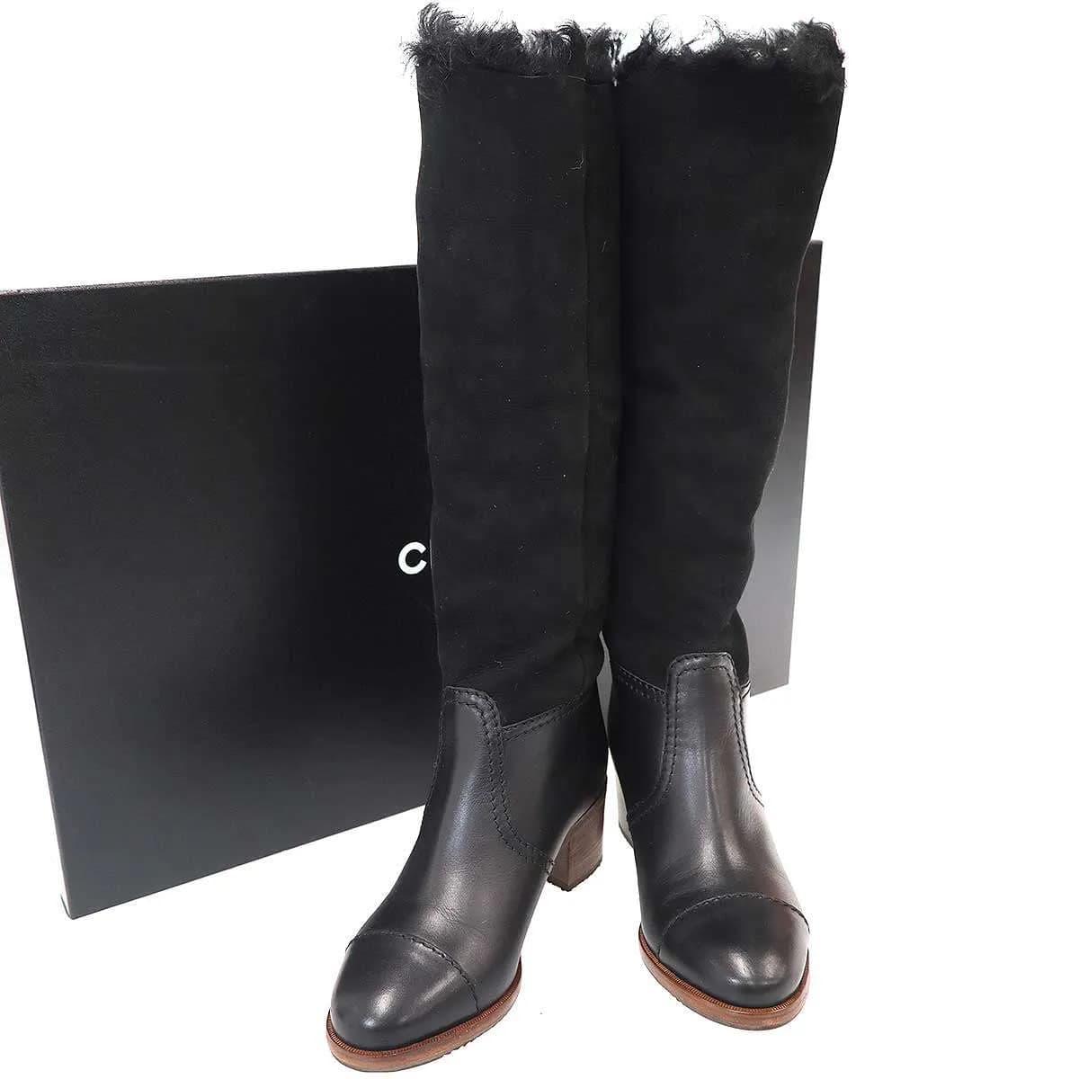 CHANEL シャネル ココマークムートンレザーロングブーツ
