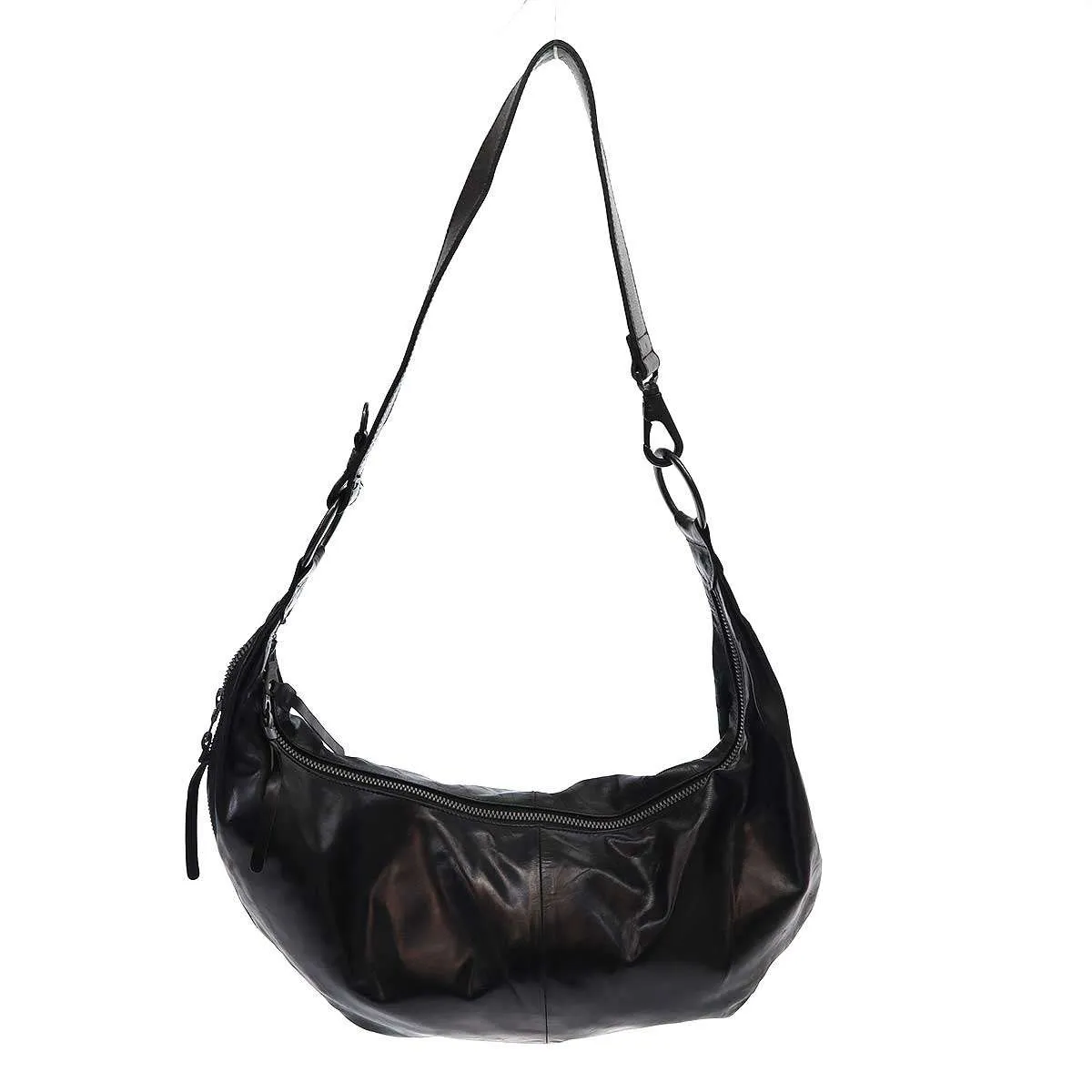 ISAMU KATAYAMA BACKLASH イサムカタヤマ バックラッシュ DOUBLE SHOULDER GARMENT-DYED SHOULDER BAG レザーショルダーバナナバッグ
