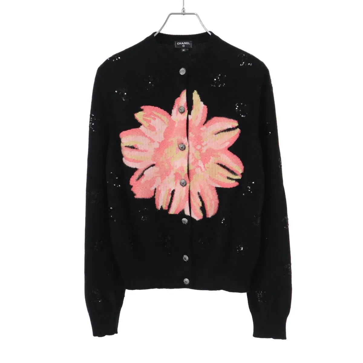CHANEL シャネル 24SS ココマークスパンコール フラワーカシミヤニットカーディガン P77174K11136