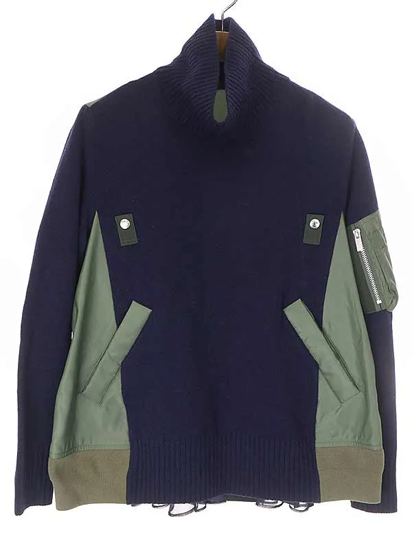 sacai サカイ 21AW ナイロンツイルミックスプリーツニットセーター