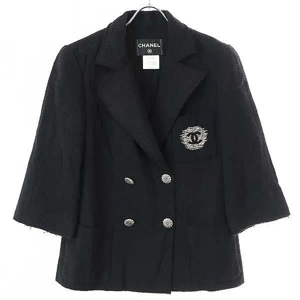 CHANEL シャネル ココマークジャガード ダブルブレストツイードハーフスリーブジャケット P43192V31742