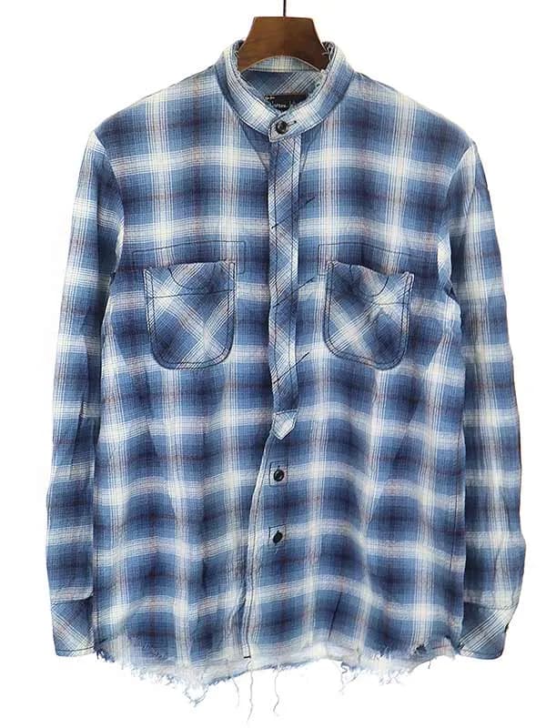 NUMBER NINE ナンバーナイン 08AW ポーランド期 ダメージ加工バンドカラーシャツ