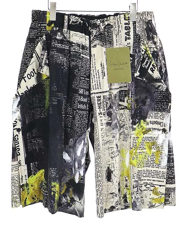 Yohji Yamamoto ヨウジヤマモト プールオム 22SS 朝倉優佳 ニュースペーパーハーフパンツ