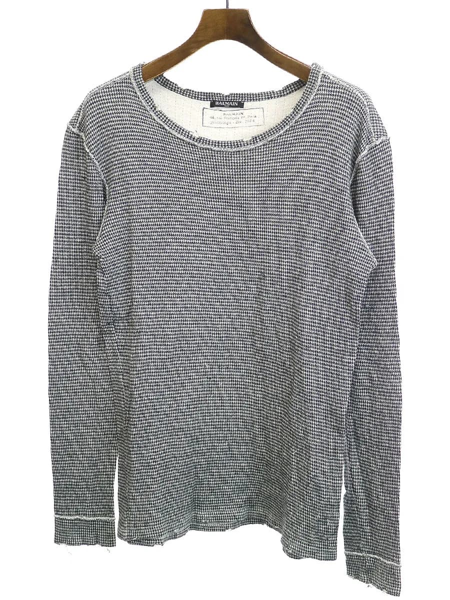 BALMAIN HOMME バルマン オム 千鳥格子ダメージ加工カットソー