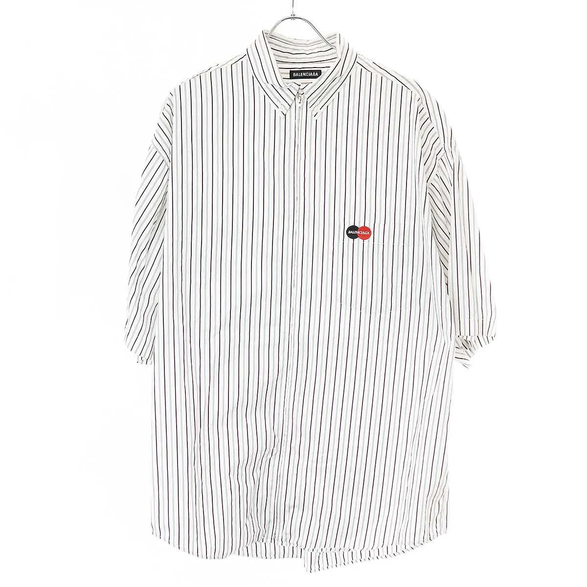 BALENCIAGA バレンシアガ 20SS オーバーサイズ ショートスリーブジップストライプシャツ 621910 TIM01