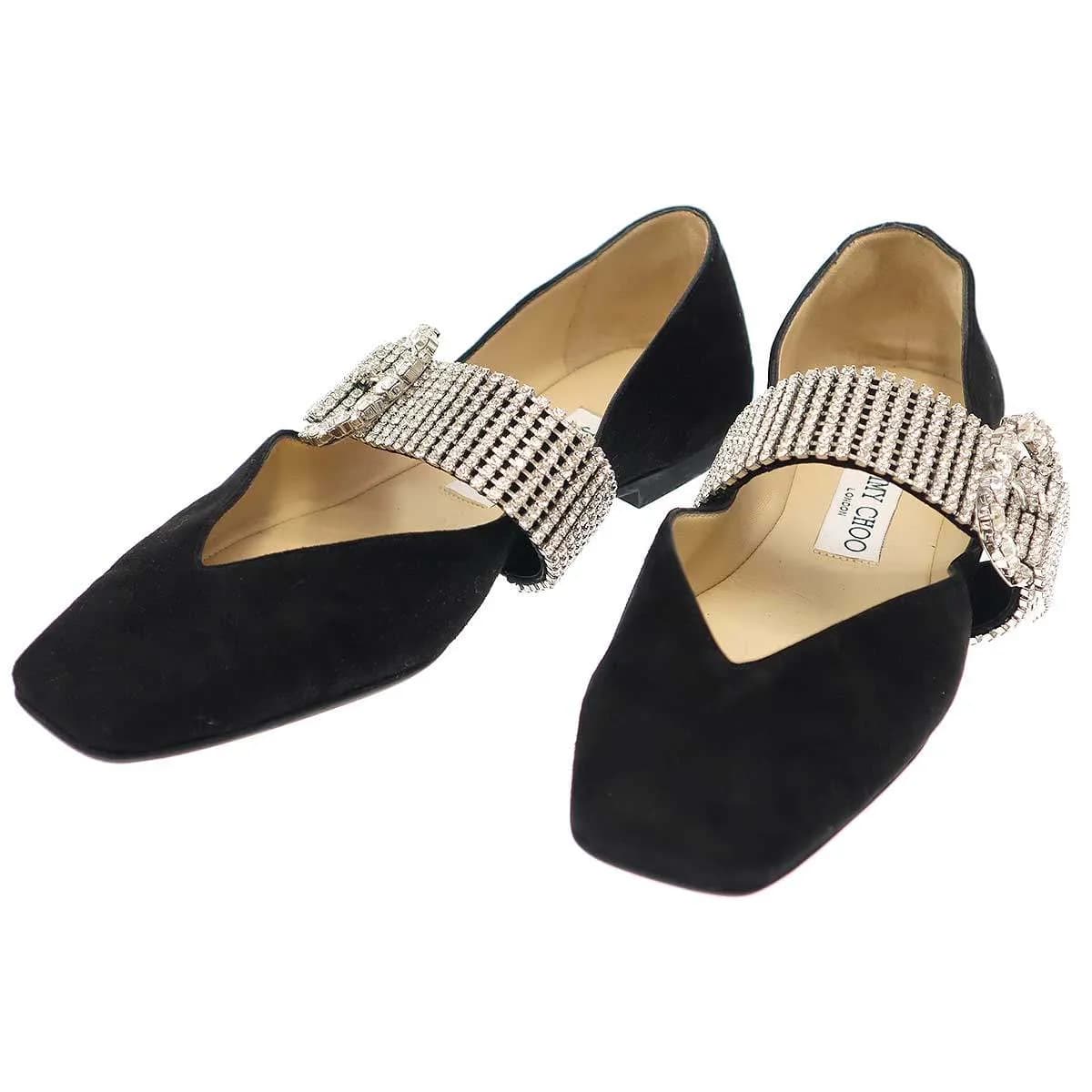 JIMMY CHOO ジミー チュウ KRISTA FLAT クリスタルバックル フラットシューズ ブラック