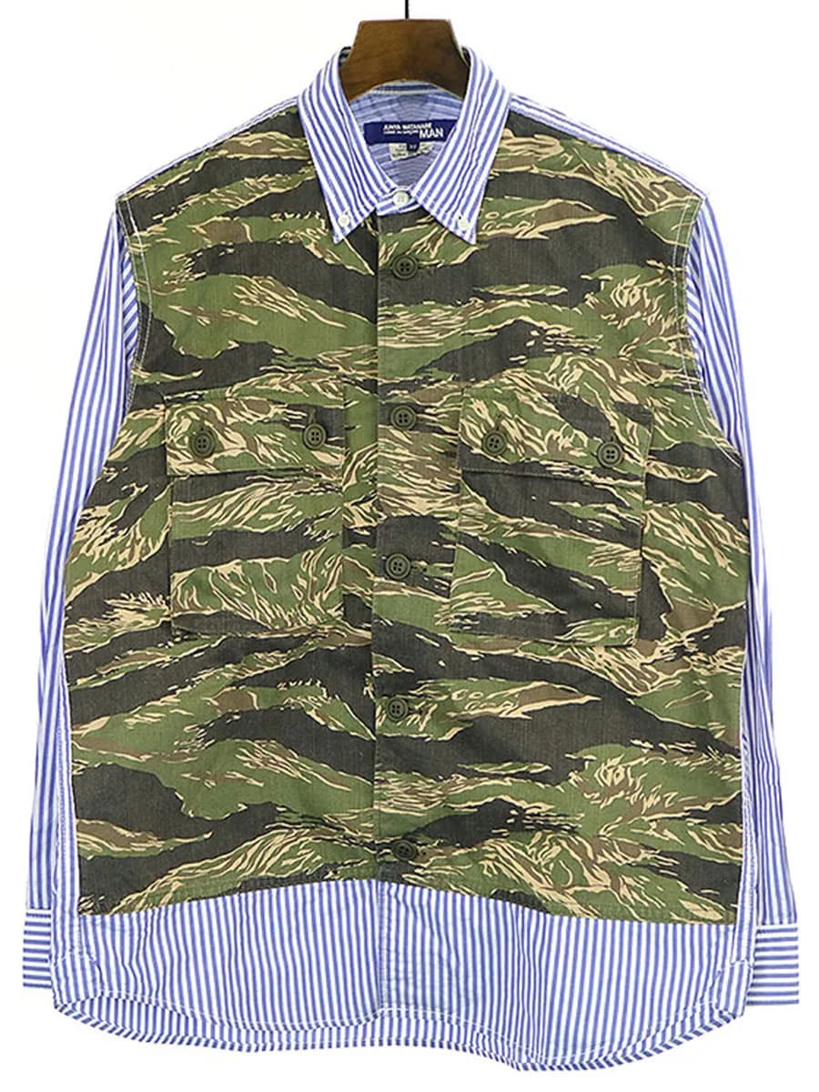 COMME des GARCONS ジュンヤワタナベ コムデギャルソン マン 20SS カモフラ切替ストライプ柄コットンシャツ