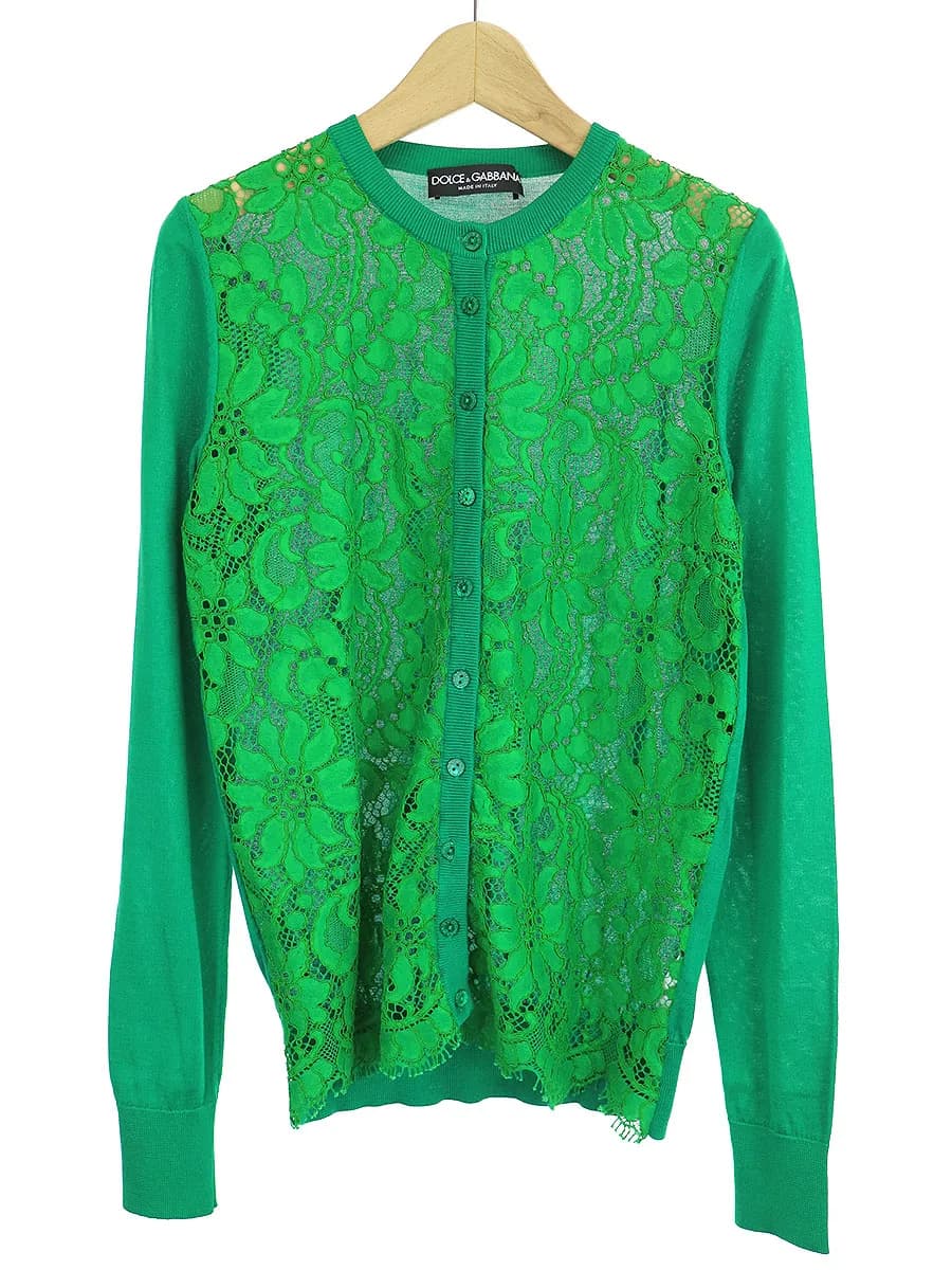 DOLCE&GABBANA ドルチェ&ガッバーナ 15SS レースフロントシルクコットンニットカーディガン