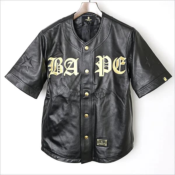 A BATHING APE A BATHING APE レザーベースボールシャツ