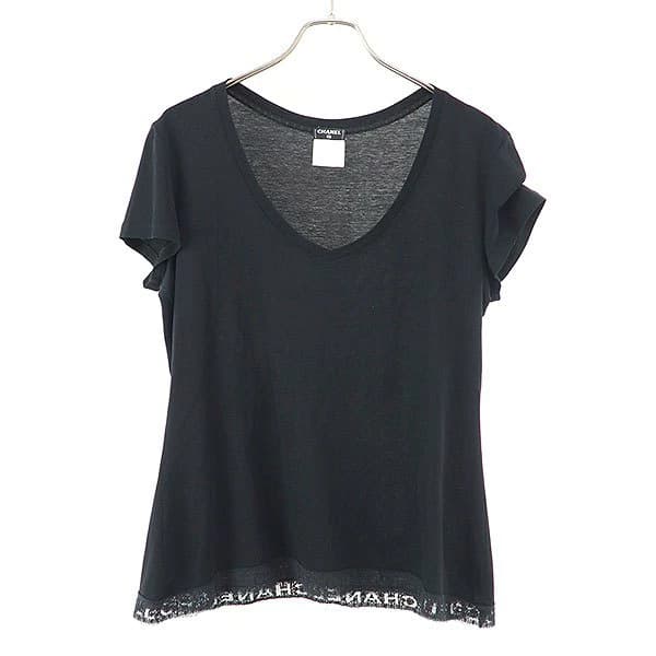 CHANEL シャネル ロゴデザインVネックTシャツ P41322K03045
