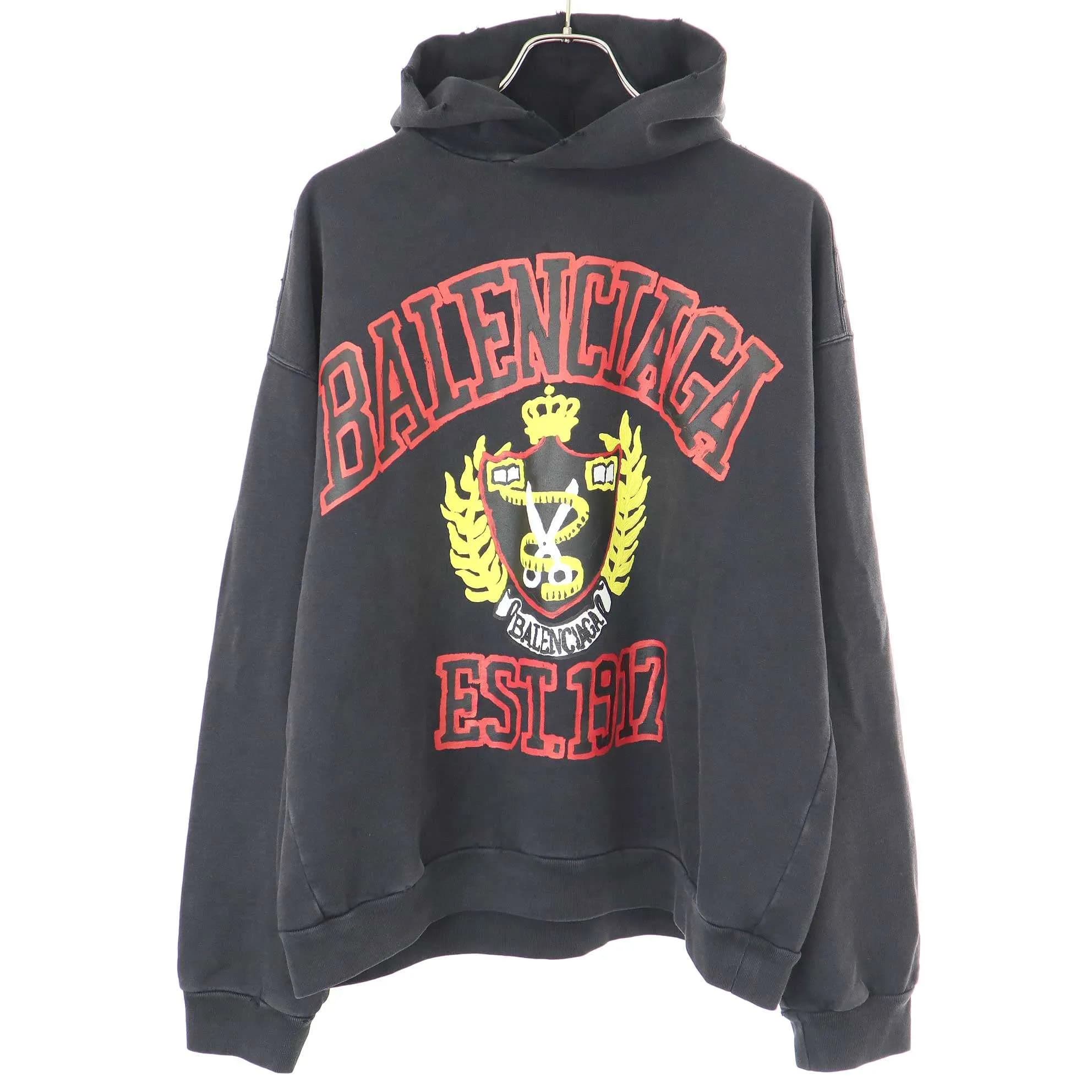 BALENCIAGA バレンシアガ 23AW DIY COLLEGE LOGO HOODIE ダメージ加工カレッジロゴスウェットパーカー 744463 TOVK2