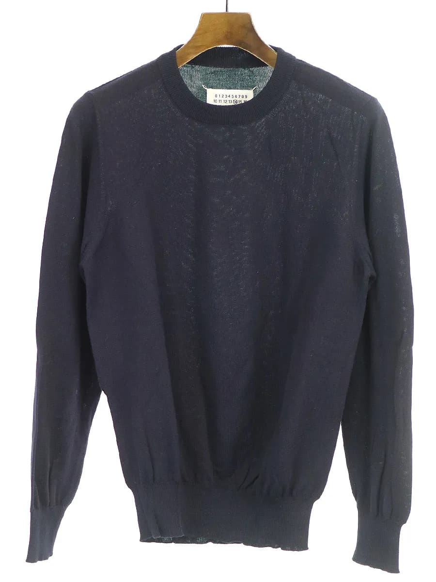 Maison Margiela メゾン マルタン マルジェラ14 14SS スエードレザーエルボーパッチクルーネックニット