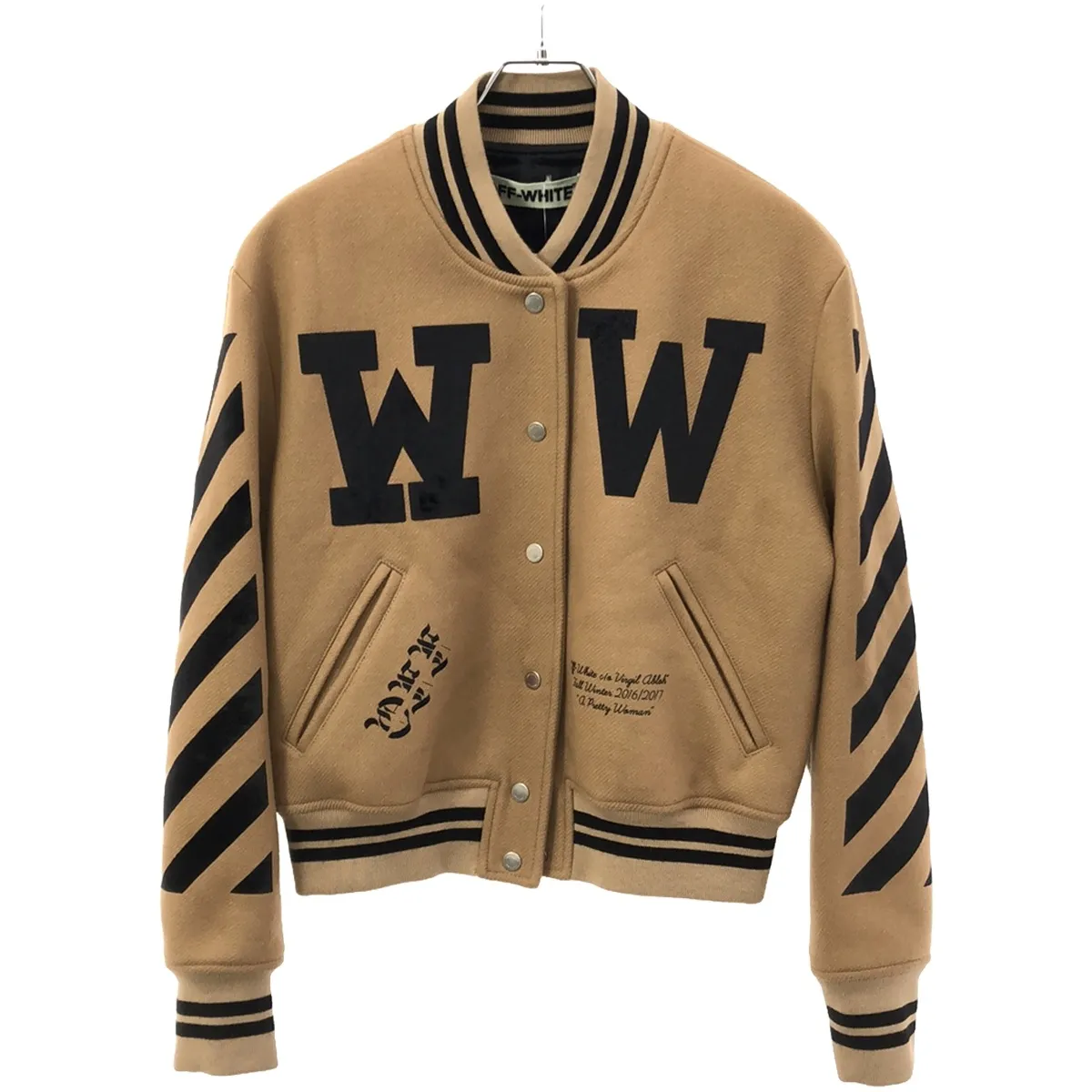 OFF-WHITE オフホワイト Varsity Bomber Jacket ベロアアロープリントメルトンヴァーシティジャケット