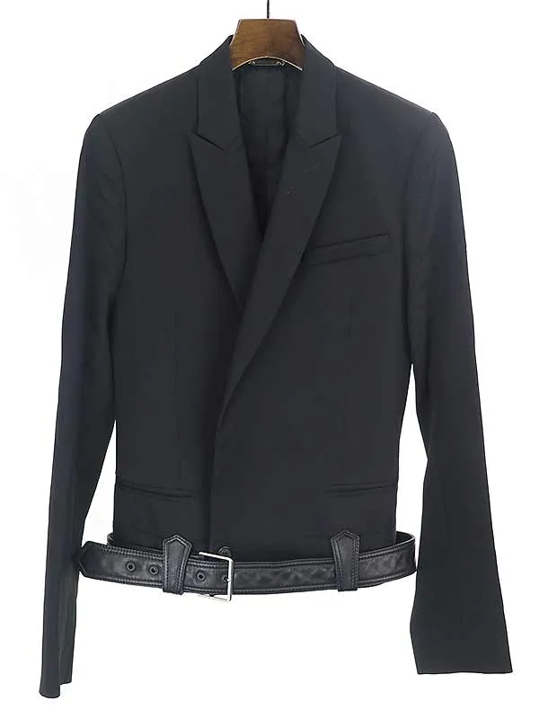 Dior HOMME ディオールオム 04AW レザーベルト付きエルボーパッチショートジャケット
