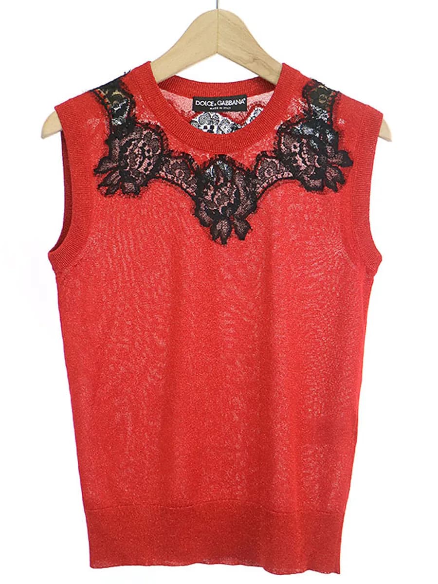 DOLCE&GABBANA ドルチェ&ガッバーナ 19SS レースコンビスリット糸ニットベスト