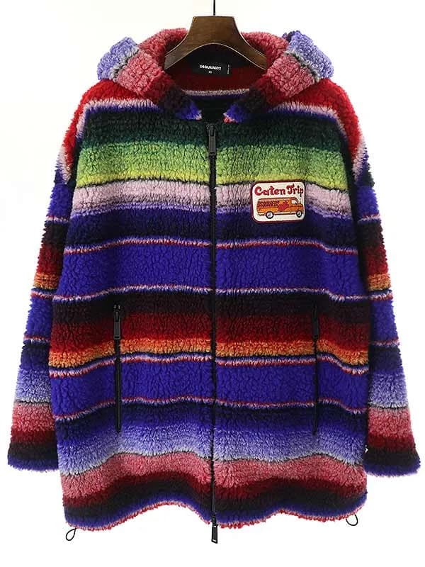 DSQUARED2 ディースクエアード 22AW マルチカラーテディウールフーデットジャケット