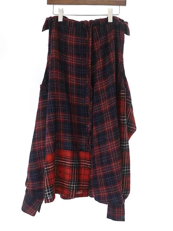 Yohji Yamamoto レギュレーション ヨウジヤマモト 18AW チェックギャザーパッチデザインシャツスカート