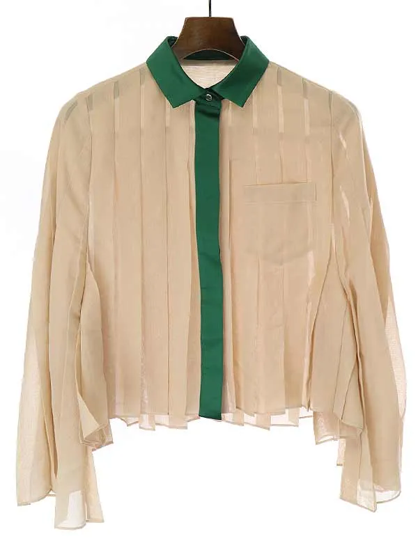 sacai サカイ 22SS サテン切替クロップドプリーツシャツ