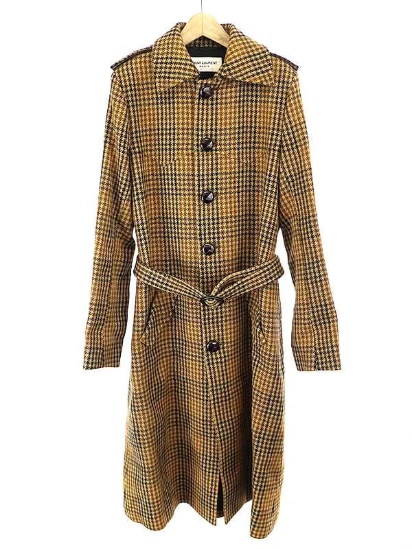 SAINT LAURENT サンローラン パリ 16AW ガンクラブチェック胡桃ボタンウールコート