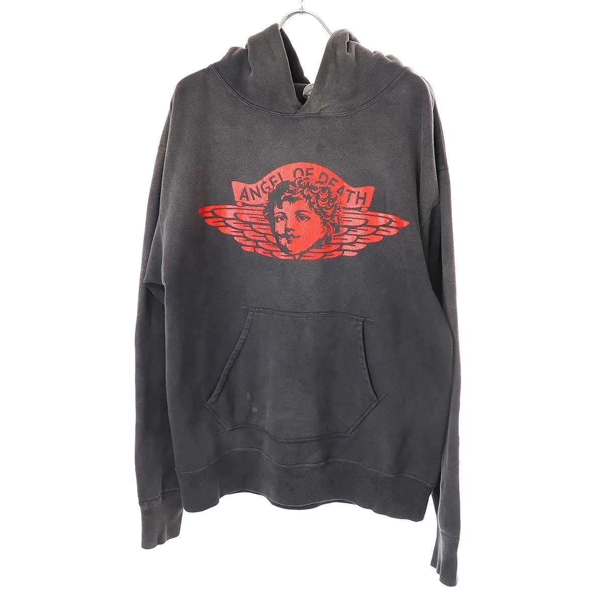 SAINT MICHAEL セントマイケル 24SS HOODIE ANGEL ヴィンテージ加工エンジェルプリントスウェットパーカー