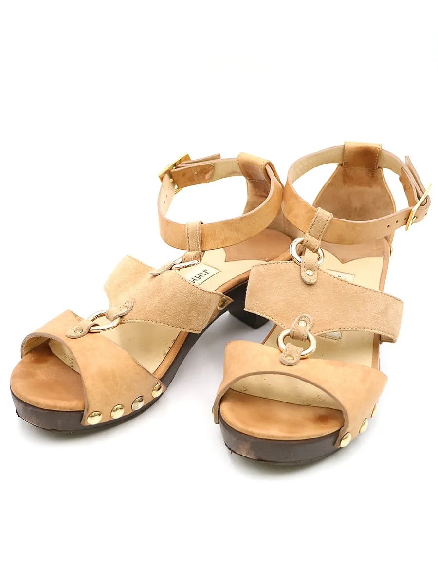 JIMMY CHOO ジミー チュウ アンクルストラップベルテッドヒールサンダル