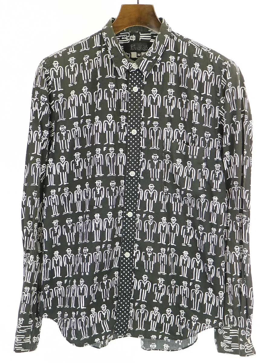 COMME des GARCONS ブラック コムデギャルソン 12AW マルチプリントコットンシャツ