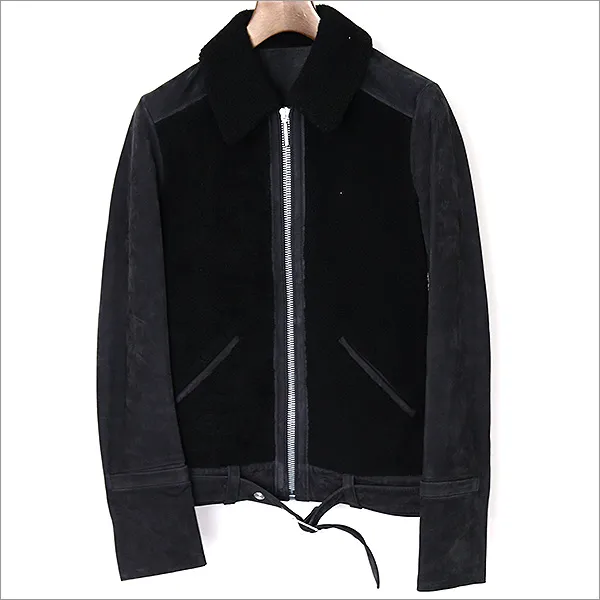 BALENCIAGA BALENCIAGA 11AW ボア切替シープスキンジップアップレザージャケット ブラック