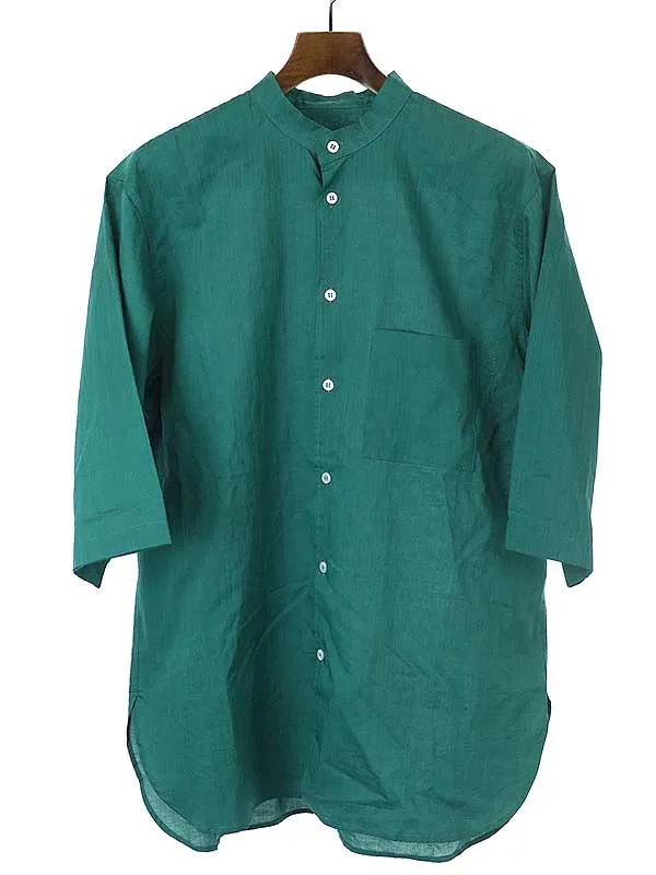 CristaSeya クリスタセヤ striped cotton summer Mao shirt バンドカラーシャツ