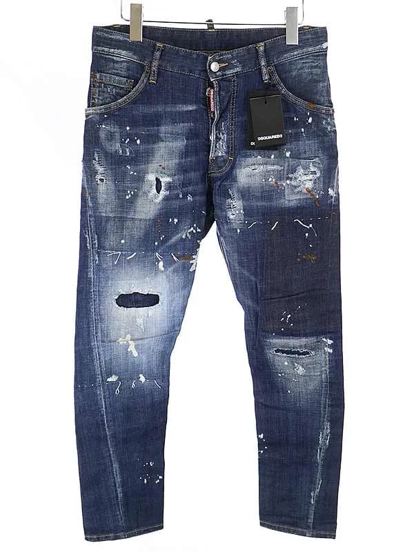DSQUARED2 ディースクエアード 18AW CLASSIC KENNY TWIST JEAN ペンキパッチデニムパンツ