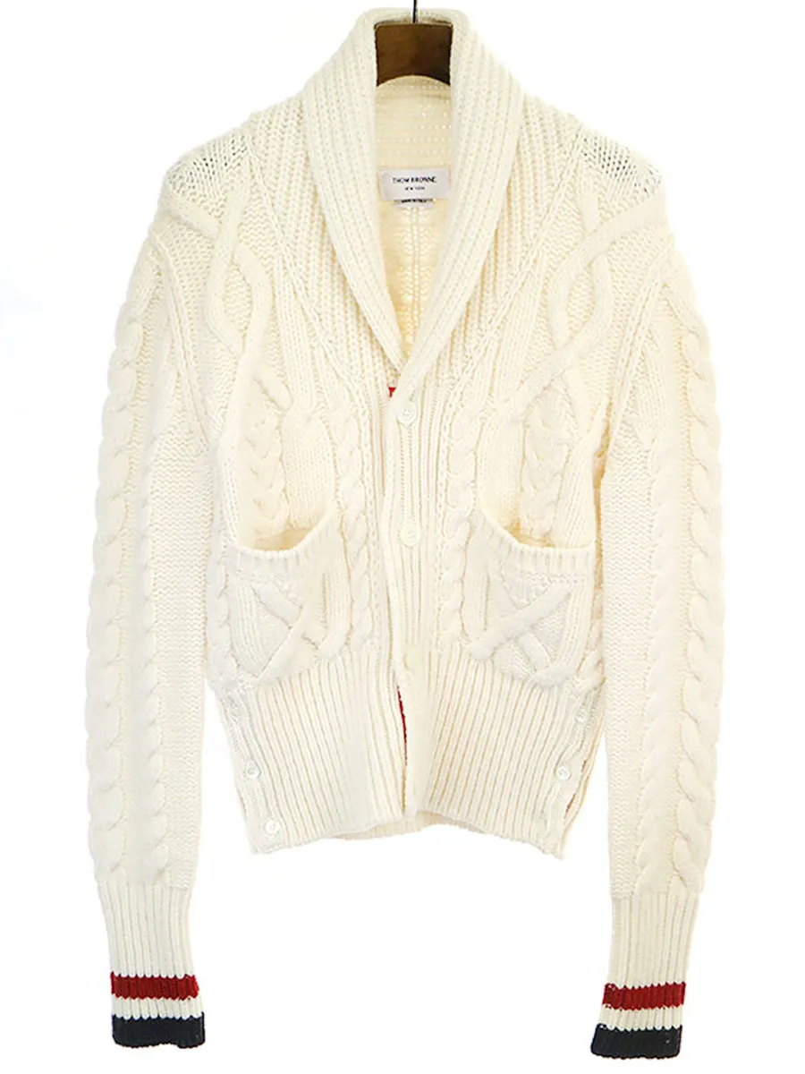 THOM BROWNE トムブラウン 17AW ショールカラートリコアランケーブルカーディガン