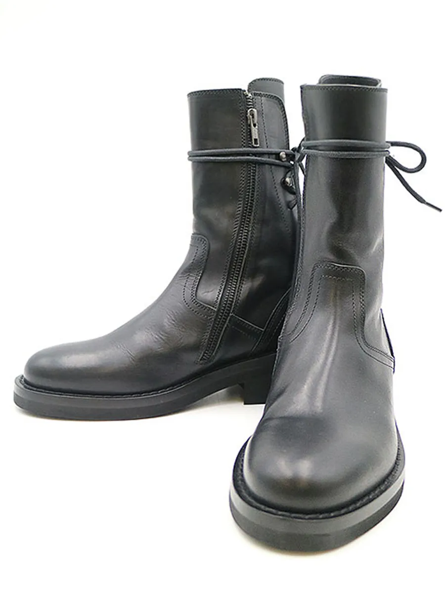 ANN DEMEULEMEESTER アンドゥムルメステール バックレースアップレザーブーツ