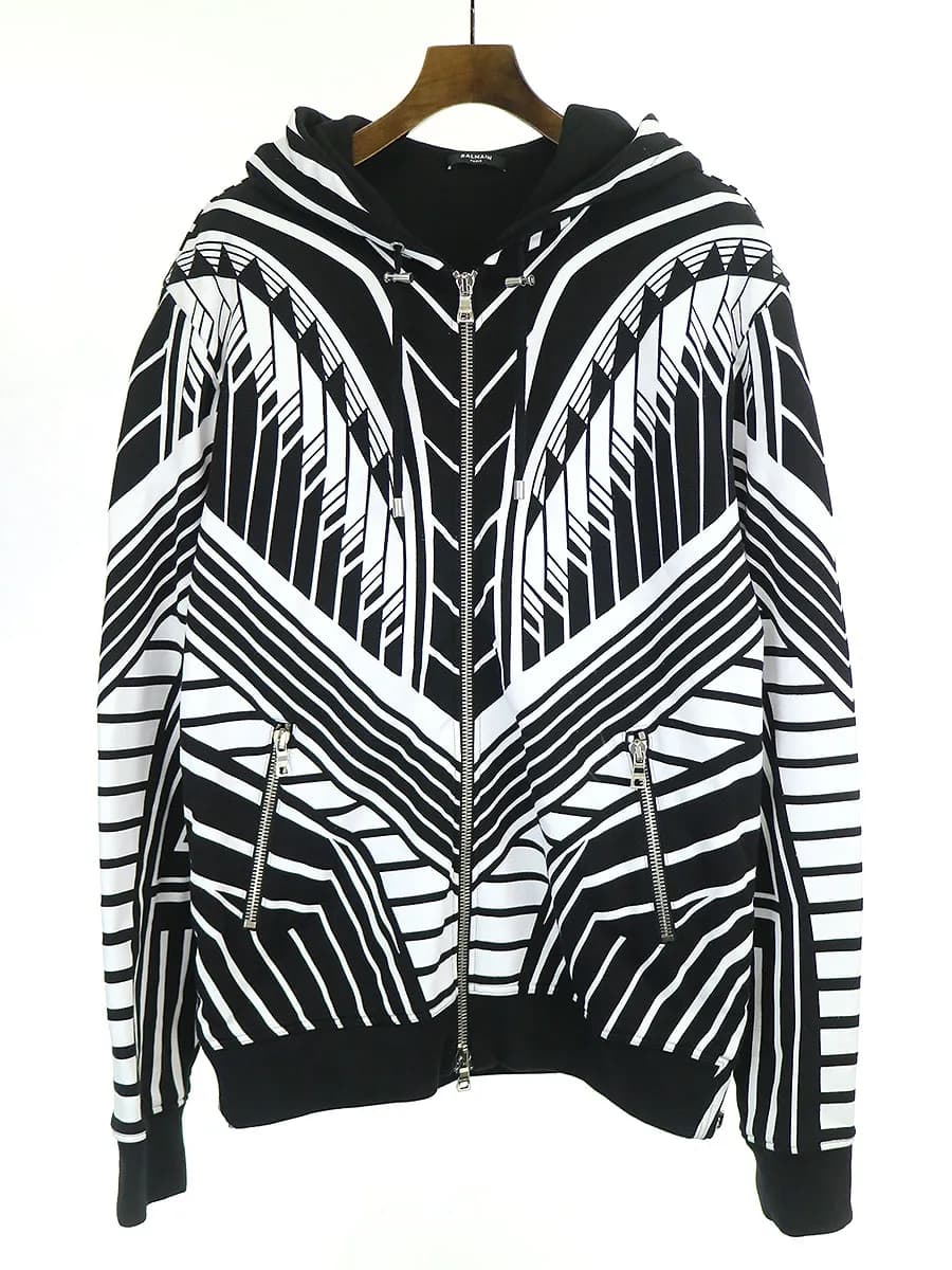 BALMAIN HOMME バルマン オム ジオメトリックプリントサイドジップパーカー