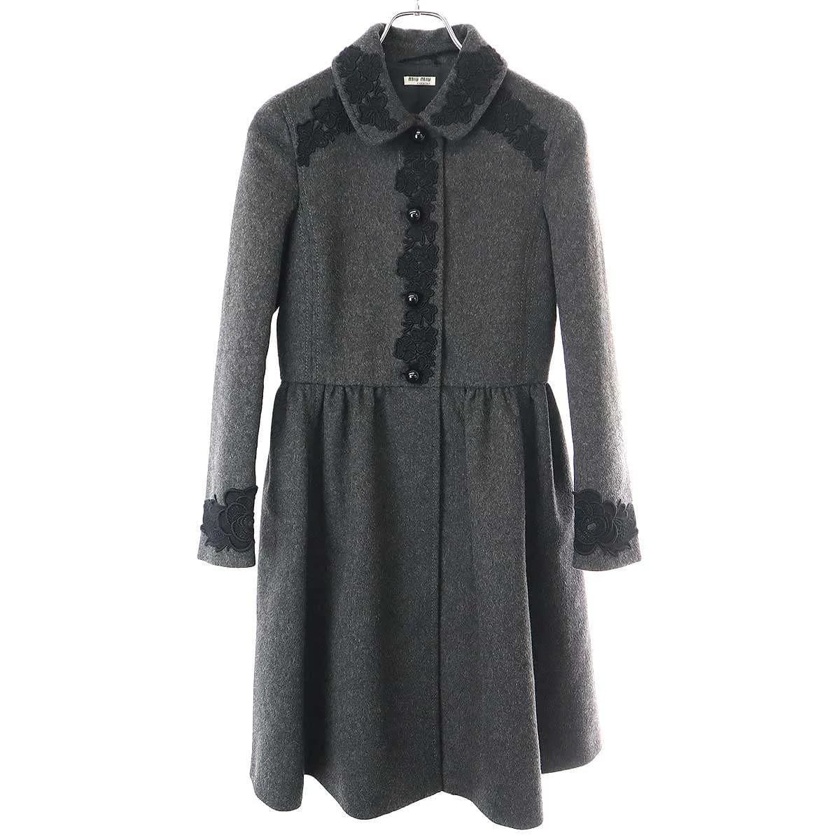 miu miu ミュウミュウ 16AW フラワーレースフレアフールコート MS1238