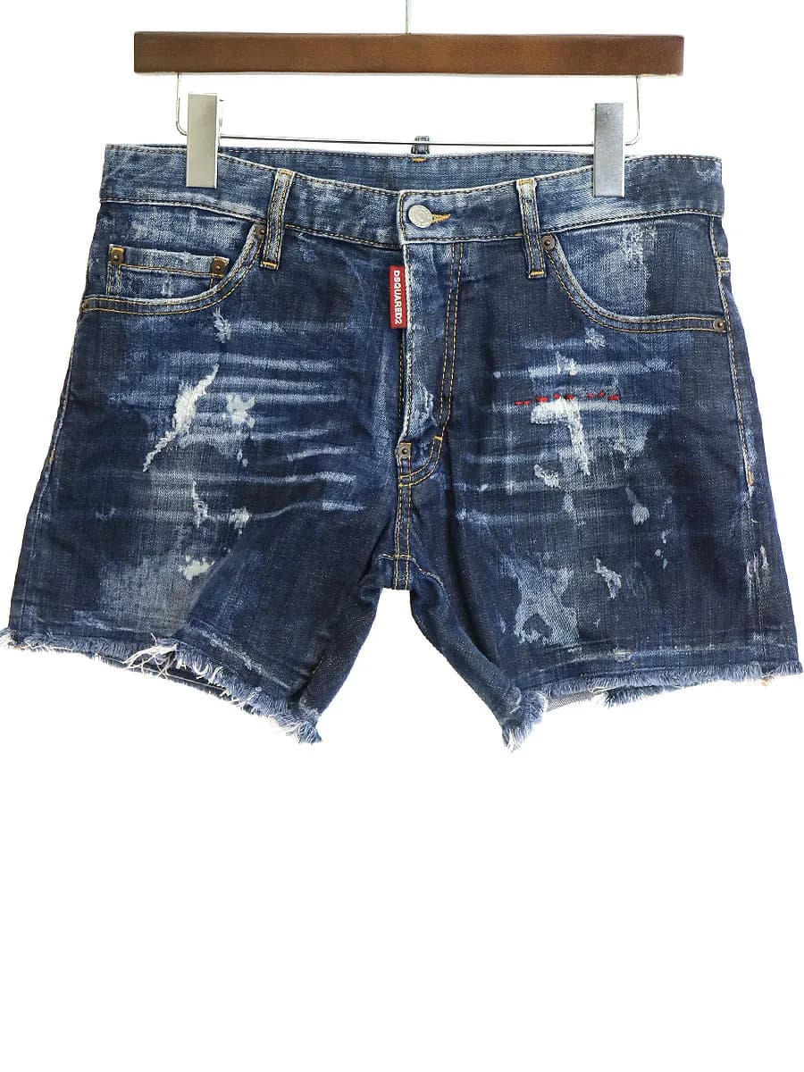 DSQUARED2 ディースクエアード 17SS ダメージ加工ペイントデニムバミューダショートパンツ
