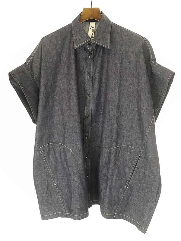 Yohji Yamamoto グラウンドワイ 22SS ビッグカフスショートスリーブデニムシャツ