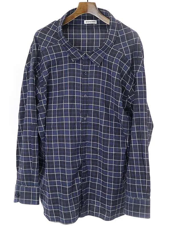 BALENCIAGA バレンシアガ オーバーサイズデザインチェックシャツ