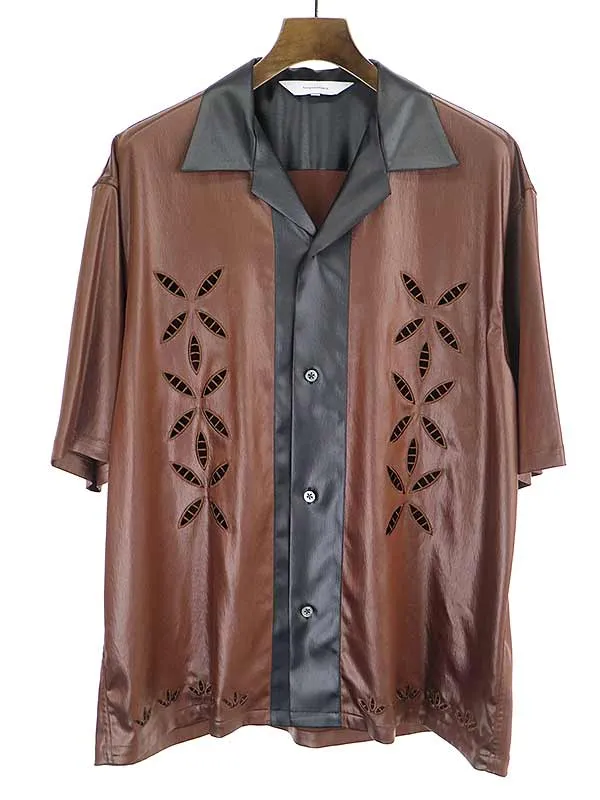 Sasquatchfabrix. サスクワッチファブリックス 21SS FAKE LEATHER H/S SHIRT カッティングサテンシャツ