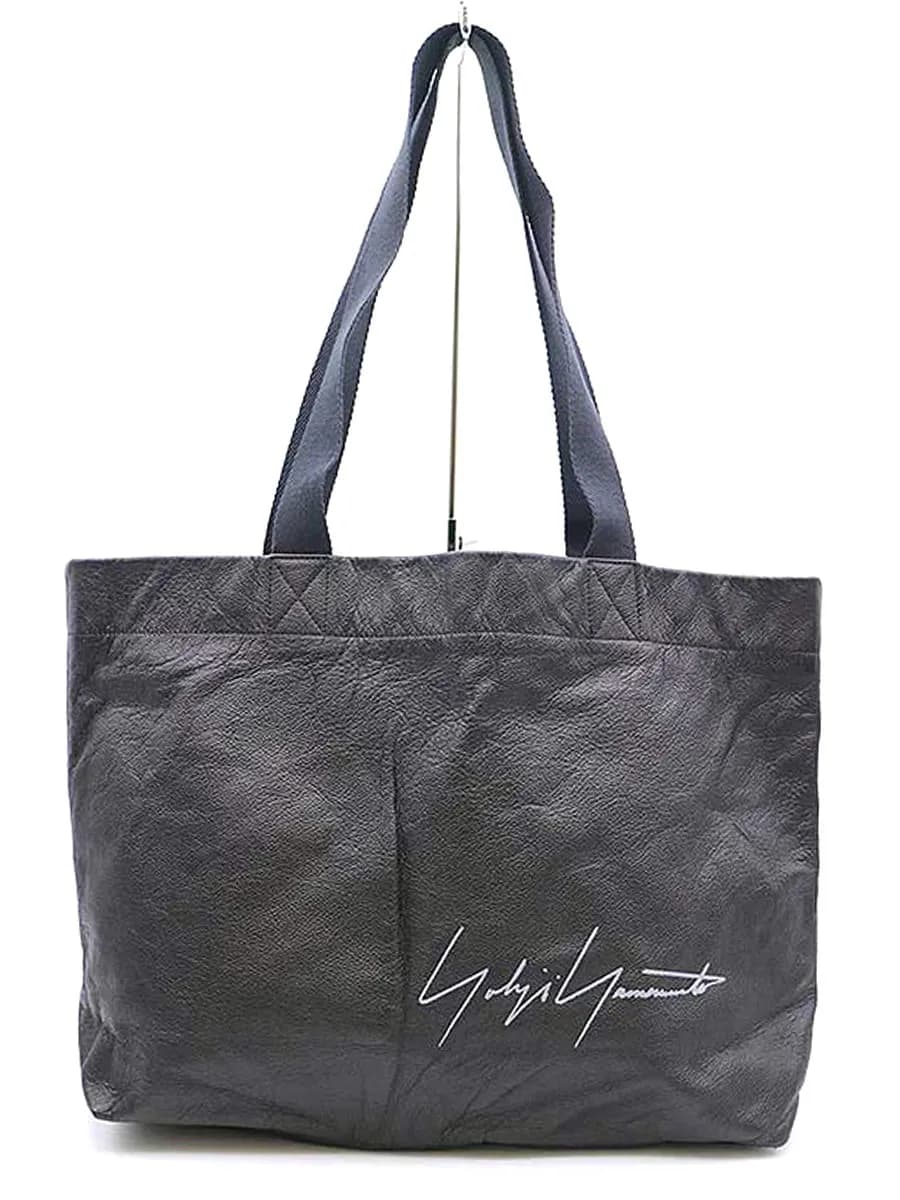 Yohji Yamamoto ヨウジヤマモト ロゴプリントカウレザートートバッグ