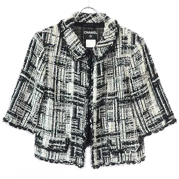 CHANEL シャネル ココマーク1ボタンハーフスリーブツイードジャケット P29926V19645