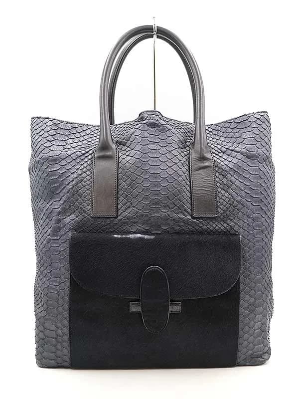 CELINE セリーヌ パイソン型押しハラコポケットレザートートバッグ