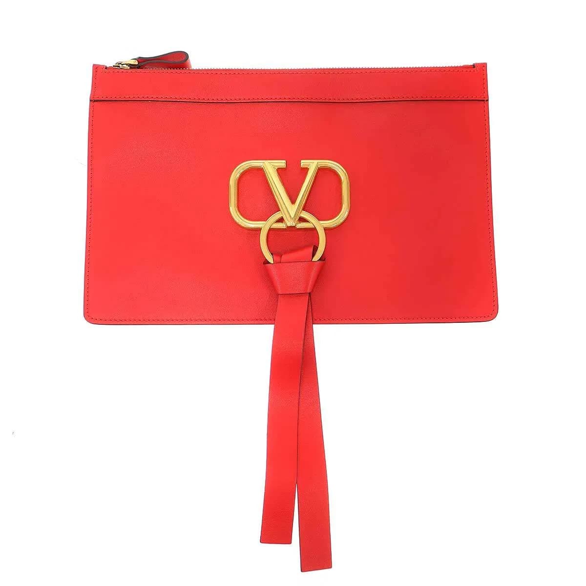 VALENTINO ヴァレンティノ Vリングフラット レザークラッチバッグ RW0P0269WUU