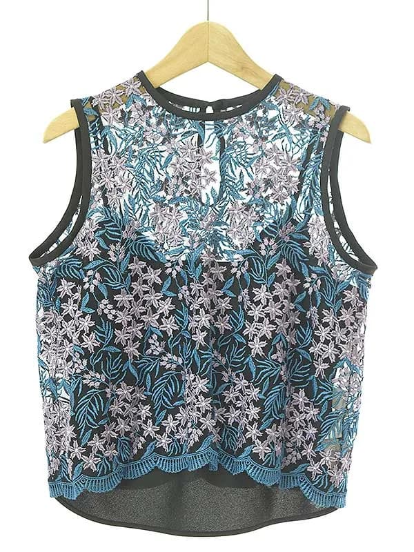 Mame Kurogouchi マメ クロゴウチ 17SS Tulle Embroidered & Scalloped Tops フラワーエンブロイダリートップス